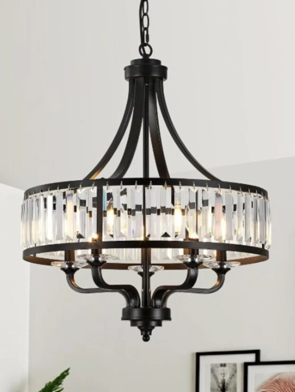 5-Light Farmhouse Black Crystal Chandelier